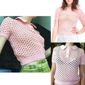 American Apparel Pink Crochet Crop Top